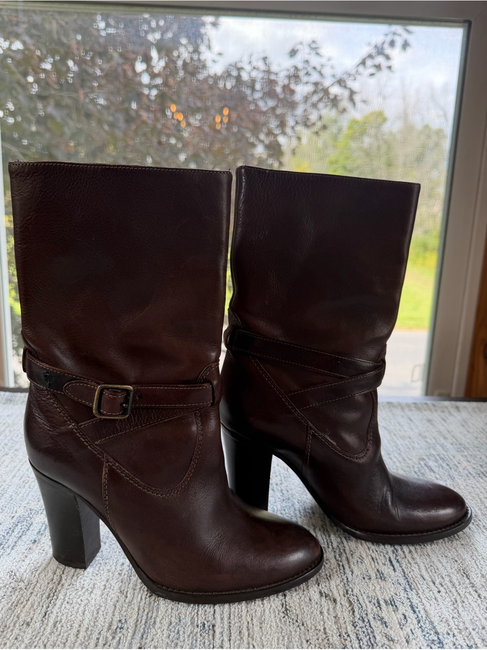 J.Crew brown leather mid-calf harness boots Davos Gomma